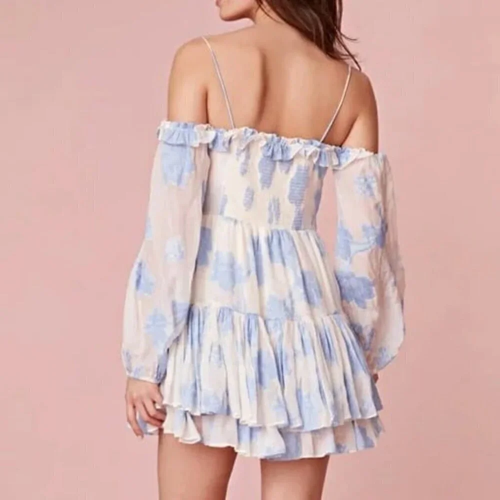 LoveShackFancy Zennia Floral Off-The-Shoulder Minidress Size S (MSRP $495) - Picture 3 of 7